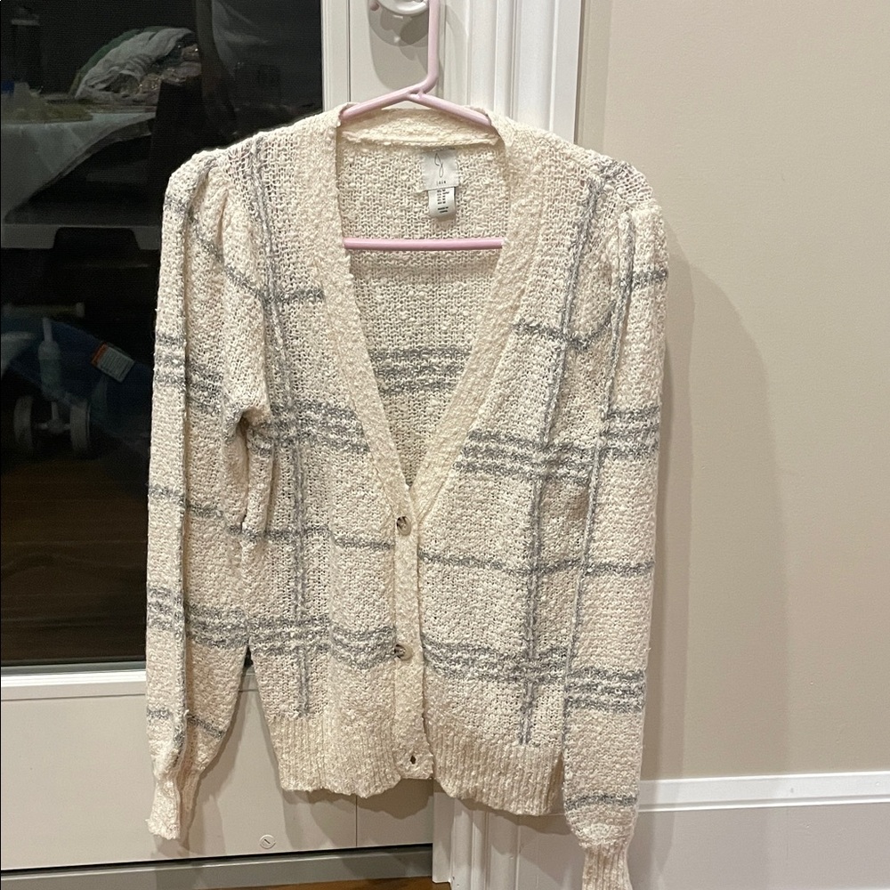 Hood Cream and Gray Plaid Sweater